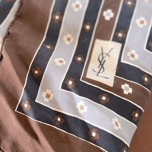 Vintage large YSL brown and grey silk scarf!